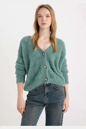 DeFacto Oversize Wide Pattern V Neck Knitwear Cardigan