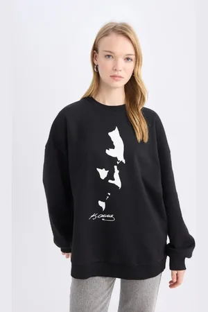 DeFacto Oversize Wide Fit Crew Neck Ataturk Printed Sweatshirt