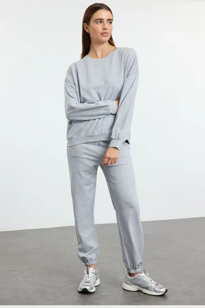 Trendyol Gray Melange 2 Yarn Crew Neck Basic Jogger Knitted Tracksuit