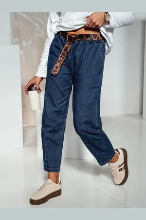D-Street Spodnie damskie oversize WILDSTYLE jeansowe z paskiem niebieskie