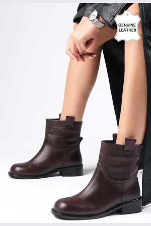 Mio Gusto Rio Genuine Leather Brown Flat Toe Women