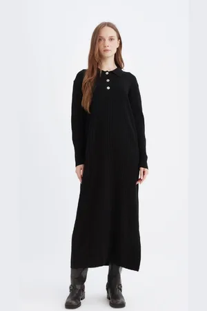 DeFacto Regular Fit Polo Neck Basic Plain Maxi Knit Dress