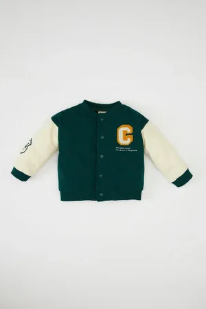 DeFacto Baby Boy College Collar Snap Closure Double Pocket Seasonal Printed Bomber Cardigan