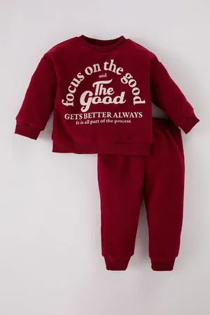 DeFacto Baby Boy 2-Piece Set Thessaloniki Fabric Crew Neck Printed Sweatshirt Elastic Waist Tracksuit Bottoms