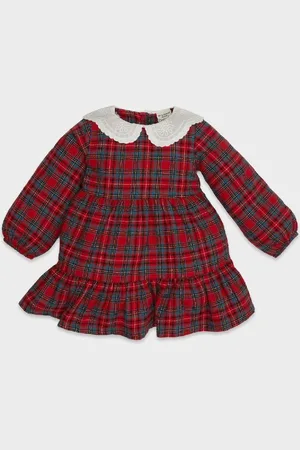 DeFacto Baby Girl Christmas Themed Plaid Long Sleeve Flannel Dress