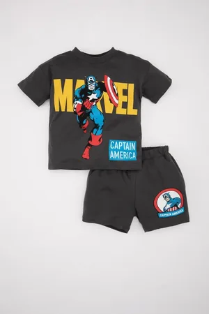 DeFacto Baby Boy 2-Piece Set Marvel Comics Combed Cotton Short Sleeve T-Shirt Top Elastic Waist Short Shorts Bottom