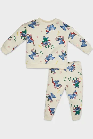 DeFacto Baby Girl 2-Piece Set Disney Lilo & Stitch Crew Neck Sweatshirt Elastic Waist Tracksuit Bottoms