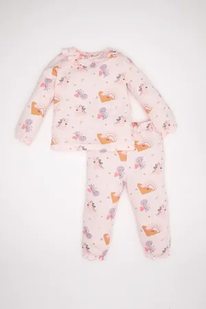 DeFacto Baby Girl Pajama Set Dinosaur Cotton Printed Long Sleeve Top Long Bottom