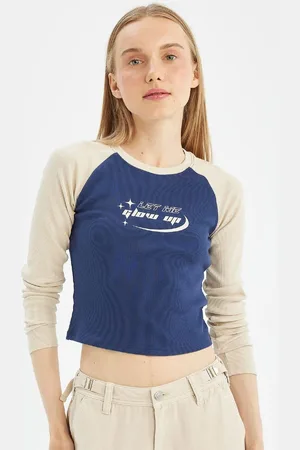 DeFacto Coool Fitted Crew Neck Ribbed Camisole Printed Long Sleeve T-Shirt