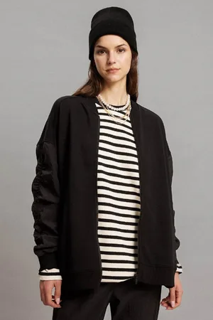 DeFacto Oversize Wide Mold Bomber Coat Jacket College Collar Basic Plain Zipper Pocket