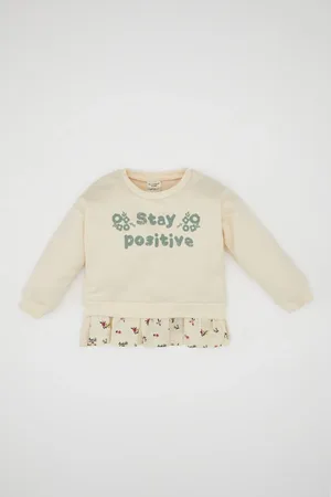 DeFacto Baby Girl Crew Neck Printed Soft Fluffy Sweatshirt