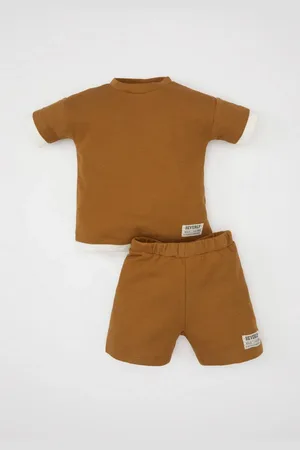 DeFacto Baby Boy 2-Piece Set Waffle Short Sleeve T-Shirt Shorts