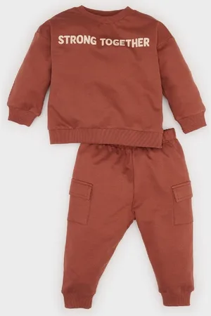 DeFacto Baby Boy 2-Piece Set Printed Crew Neck Sweatshirt Elastic Waist Pocket Tracksuit Bottoms