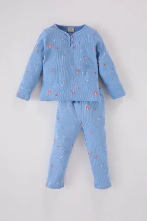 DeFacto Baby Girl Pajama Set Rainbow Printed Long Sleeve Ribbed Camisole Top Long Bottom