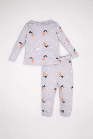 DeFacto Baby Girl Pajama Set Patterned Long Sleeve Top Elastic Waist Long Bottom