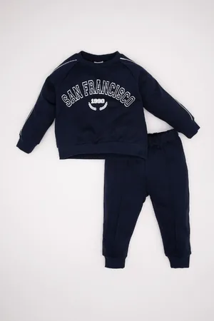 DeFacto Baby Boy 2-Piece Set Printed Crew Neck Sweatshirt Elastic Waist Jogger Tracksuit Bottoms