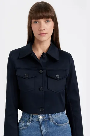 DeFacto Crop Shirt Collar Buttoned Pocket Detail Blazer Jacket