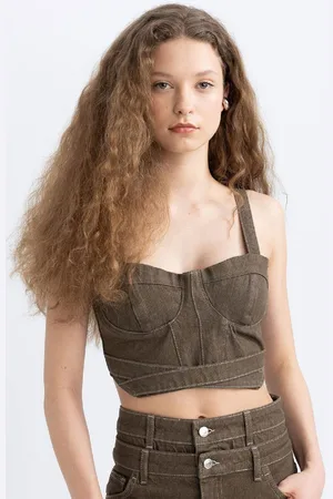 DeFacto Thick Strap Crop Corset Jean Blouse