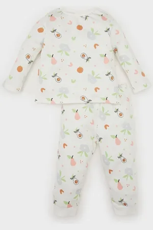 DeFacto Baby Girl Pajama Set Fruit Patterned Crew Neck Long Sleeve Top Long Bottom