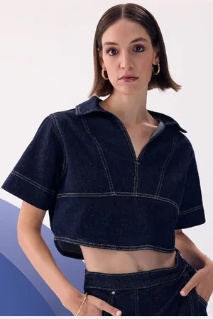 DeFacto Fashion Fit Polo Collar Short Sleeve Jean Blouse
