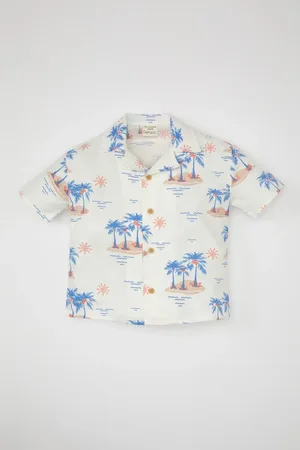 DeFacto Baby Boy Twill Collar Palm Tree Patterned Short Sleeve Shirt