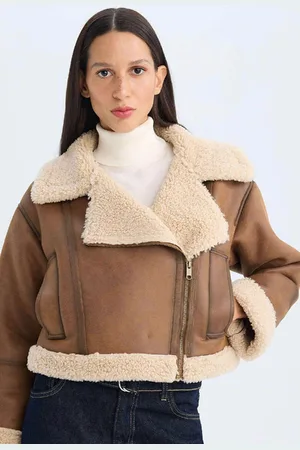 DeFacto Double Breasted Zipper Closure Pocket Seasonal Plush Lined Jacket Coat