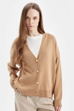 DeFacto Relax Fit V Basic Plain Buttoned Knit Cardigan