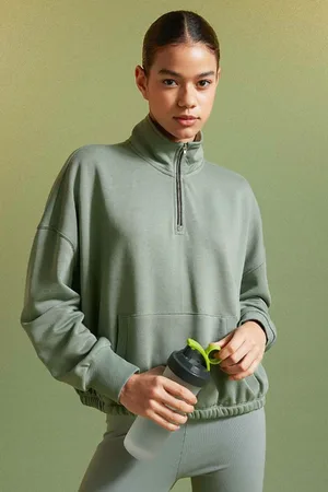 DeFacto Fit Crop Stand Collar Elastic Hem Basic Plain Sportsman Sweatshirt