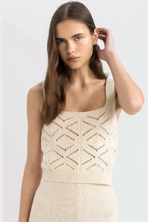 DeFacto Crop Square Neck Crochet Knitted Tank Top