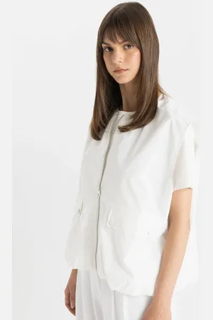 DeFacto Oversize Wide Pattern Seasonal Light Poplin Vest Bike Collar Zippered Pocket