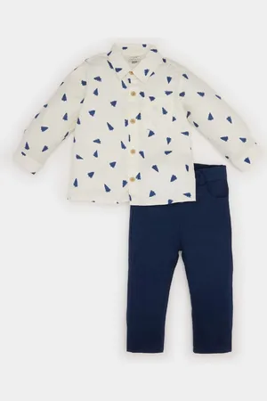 DeFacto Baby Boy Christmas Themed 2-Piece Set Shirt Top Pants Bottom