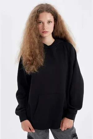 DeFacto Oversize Wide Pattern Hooded Kangaroo Pocket Thick Basic Plain Sweatshirt