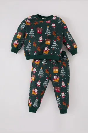 DeFacto Baby Boy New Year Printed Thin Sweatshirt Fabric 2-Piece Set