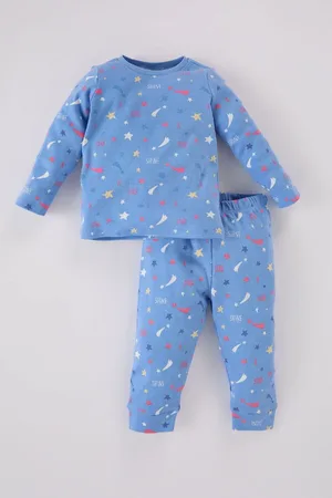 DeFacto Baby Girl Pajama Set Star Patterned Long Sleeve Top Elastic Waist Long Bottom