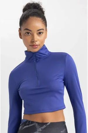 DeFacto Fit Crop Zippered High Collar Long Sleeve T-Shirt
