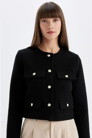 DeFacto Crop Crew Neck Button-Down Blazer Jacket
