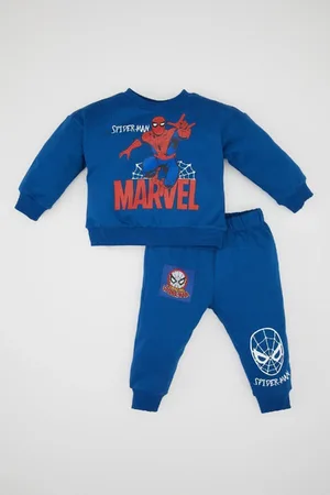 DeFacto Baby Boy 2-Piece Set Marvel Comics Crew Neck Sweatshirt Elastic Waist Jogger Tracksuit Bottoms