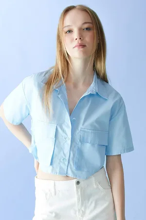 DeFacto Cool Oversize Wide Pattern Pocket Detail Crop Short Sleeve Shirt