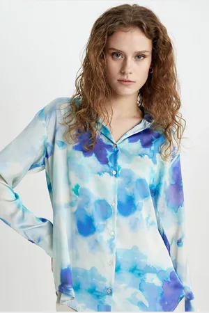 DeFacto Oversize Wide Patterned Satin Long Sleeve Shirt