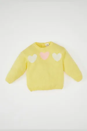 DeFacto Baby Girl Heart Patterned Crew Neck Knitted Sweater