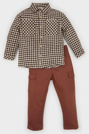 DeFacto Baby Boy 2-Piece Set Plaid Long Sleeve Shirt Cargo Pocket Bottom
