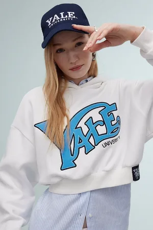 DeFacto Cool Yale University Oversize Wide Pattern Hooded Crop Sweatshirt