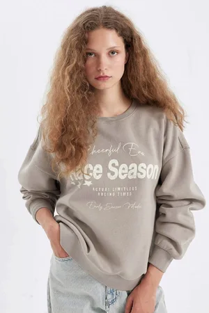 DeFacto Loose Fit Crew Neck Printed Thick Sweatshirt