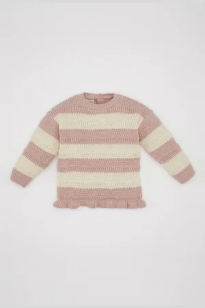 DeFacto Baby Girl Striped Crew Neck Buttoned Knitwear Sweater