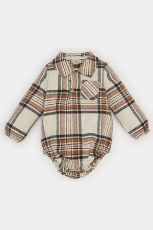 DeFacto Baby Boy Newborn Shirt Collar Plaid Flannel Long Sleeve Snap Bodysuit