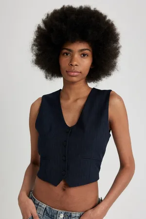 DeFacto Regular Fit Crop Basic Plain Button Closure Blazer Vest