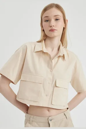 DeFacto Coool Oversize Wide Fit Poplin Short Sleeve Crop Shirt