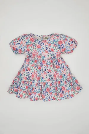 DeFacto Baby Girl Patterned Short Sleeve Linen Look Dress