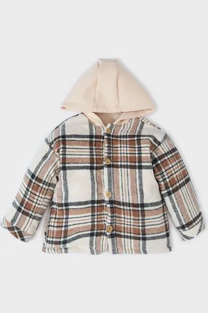 DeFacto Baby Boy Hooded Check Flannel Long Sleeve Shirt