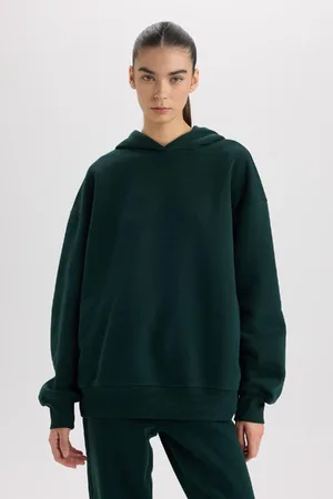 DeFacto Relax Fit Hooded Thick Basic Plain Sweatshirt